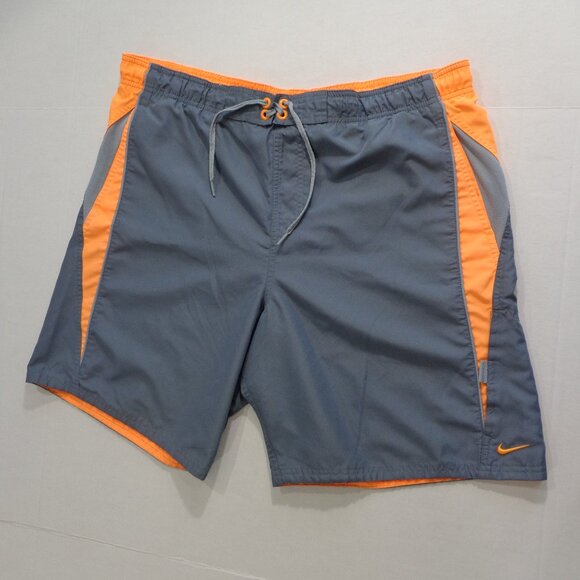 Nike Men's Gray Orange Mesh Lining Drawstring Waistband Swim Trunks Shorts Sz L - Picture 1 of 9
